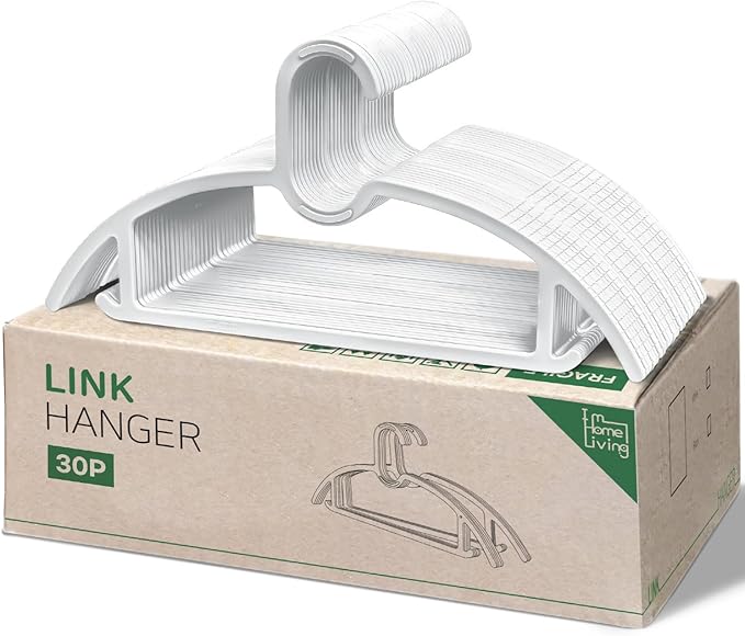 15" Compact Slim & Slimlink Interlocking Clothes Hangers, Space-Saving Lightweight Plastic Hangers for Small Closets, Dorms, Apartments, Travel, RVs & Petite Clothing (White, 30)