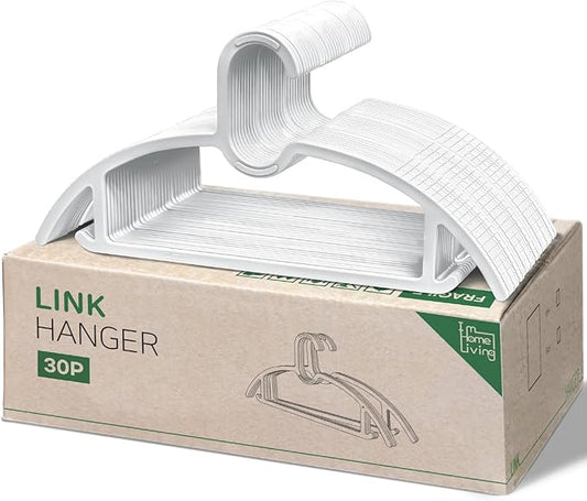 15" Compact Slim & Slimlink Interlocking Clothes Hangers, Space-Saving Lightweight Plastic Hangers for Small Closets, Dorms, Apartments, Travel, RVs & Petite Clothing (White, 30)