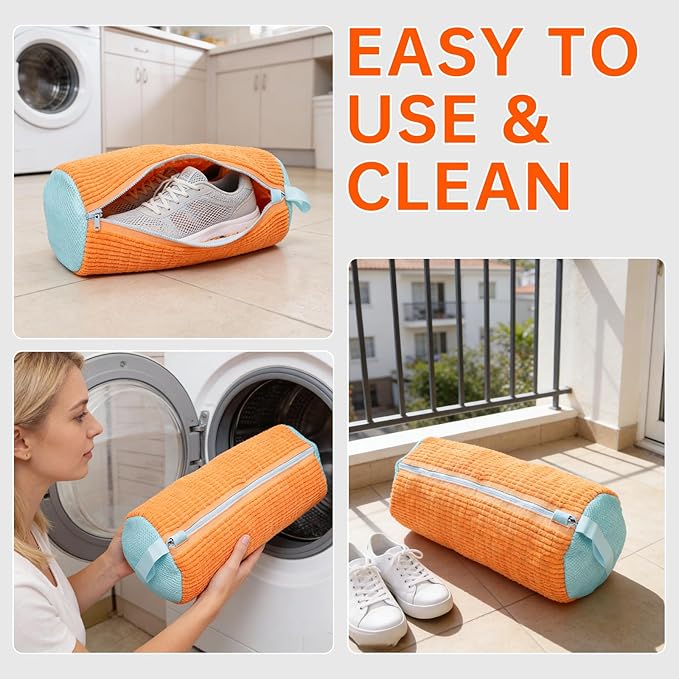 2PCS Shoes Washing Machine Bags, Laundry Shoe Bag for Washer and Dryer, Reusable and Durable Zipper Sneaker Shoe Washing Bag, Tennis Shoes Cleaning Bag for All Shoe Types (Orange)
