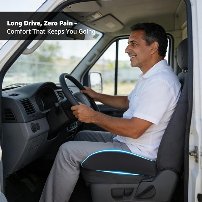 BRO Extra Large Office Chair Cushion for Sciatica Pain Relief: Memory Foam Seat Cushion for Tailbone Pain Relief Support for Long Sitting - 2 × Removable Covers with Handle - Car/Office/Home Use