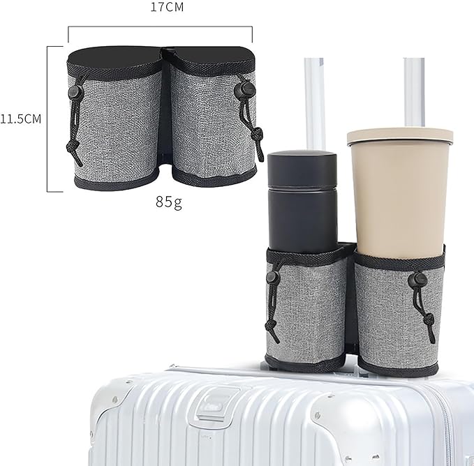 Luggage Cup Holder, Travel Gear, Drink Carrier Hold Two Coffee Mugs, Fits Roll On Suitcase Handles, Travel Accessories, Luggage Cup Holder for Suitcases, Travel Must Haves, Traveling Essentials