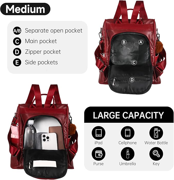 CHERUTY Women Backpack Purse PU Leather Anti-theft Casual Shoulder Bag Fashion Ladies Satchel Bags