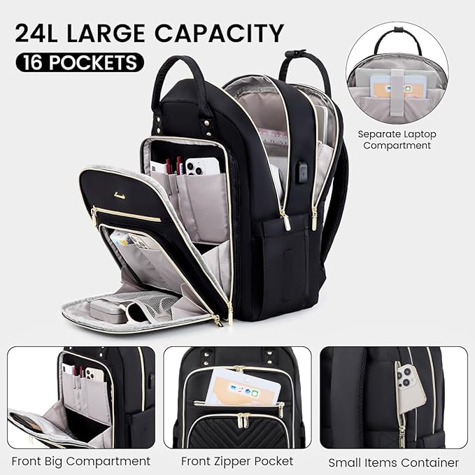 LOVEVOOK Laptop Backpack for Women, Water Resistant Travel Work Backpacks Purse Stylish Business Teacher Nurse Computer Bag with USB Charging Port
