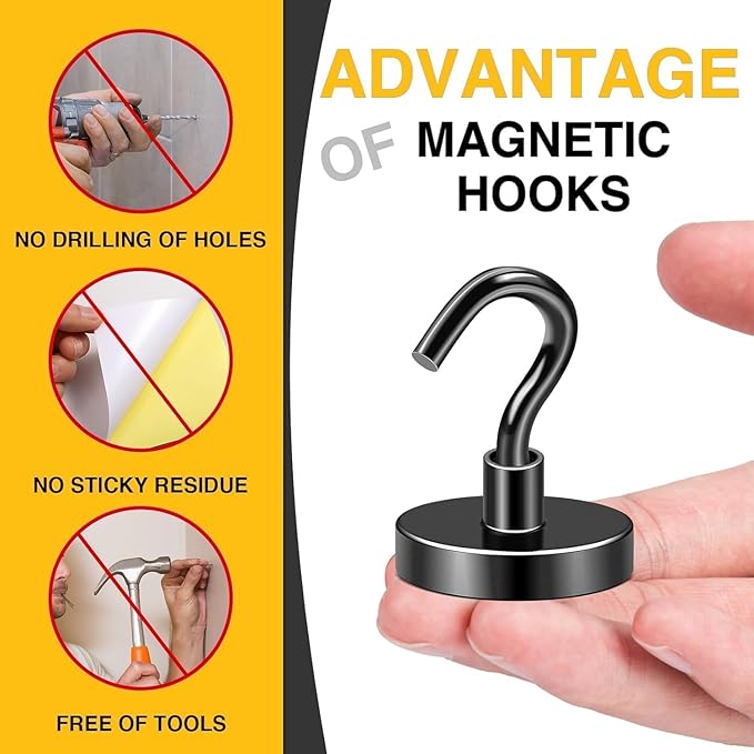 DIYMAG Magnetic Hooks, 170 LB Heavy Duty Strong Magnet with Hook, Rare Earth Neodymium Magnets for Hanging, Magnetics Hanger for Curtain, Home, Kitchen, Workplace, Black20 Packs