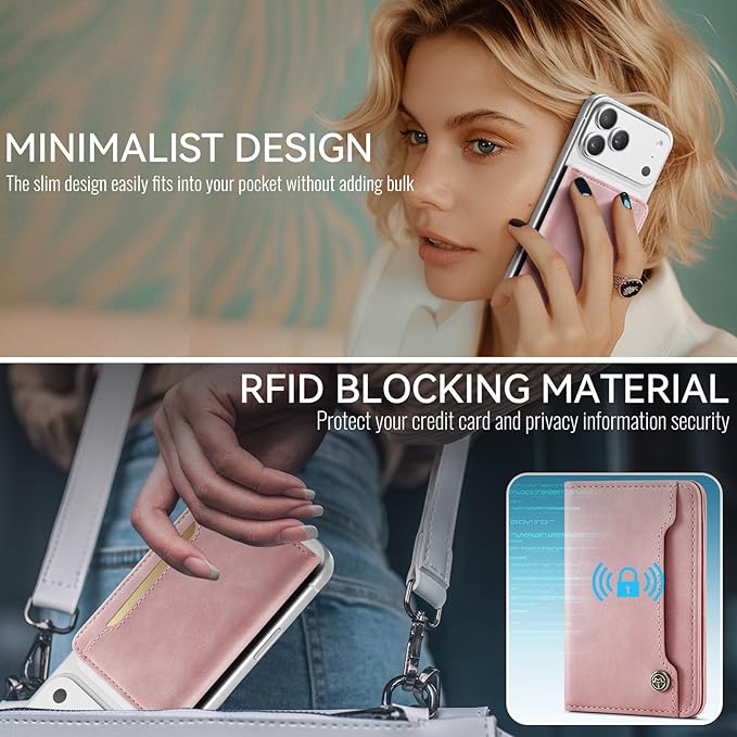 Vinich for MagSafe Wallet Magnetic RFID Blocking Card Holder Compatible with MagSafe Phones and Cases, Strong Magnet Minimalist Phone Wallet for iPhone 17/16/15/14/13/12/ Pro/Max/Plus, Rose Pink
