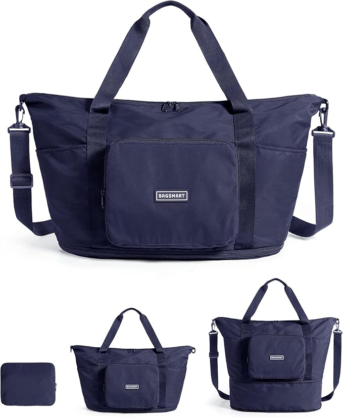 BAGSMART Foldable Travel Bag, 37L Duffle Bag for Travel, Expendable Carry on Weekender Duffel, Lightweight Personal Item Duffel