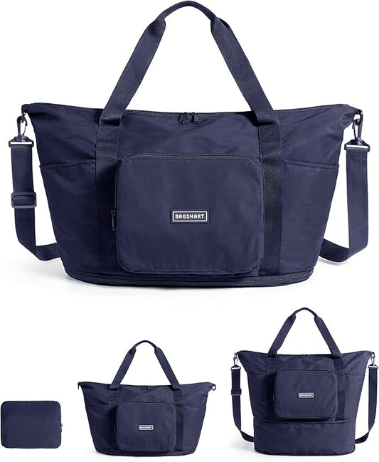 BAGSMART Foldable Travel Bag, 37L Duffle Bag for Travel, Expendable Carry on Weekender Duffel, Lightweight Personal Item Duffel