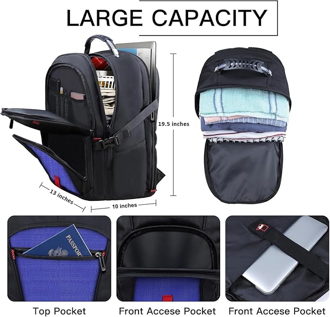Travel Laptop Backpack, 18.4 Inch Laptop Backpacks for Men Women, 55L Anti Theft Water Resistant College Bussiness TSA Airline Approved Work Computer Backpack, Dark Blue