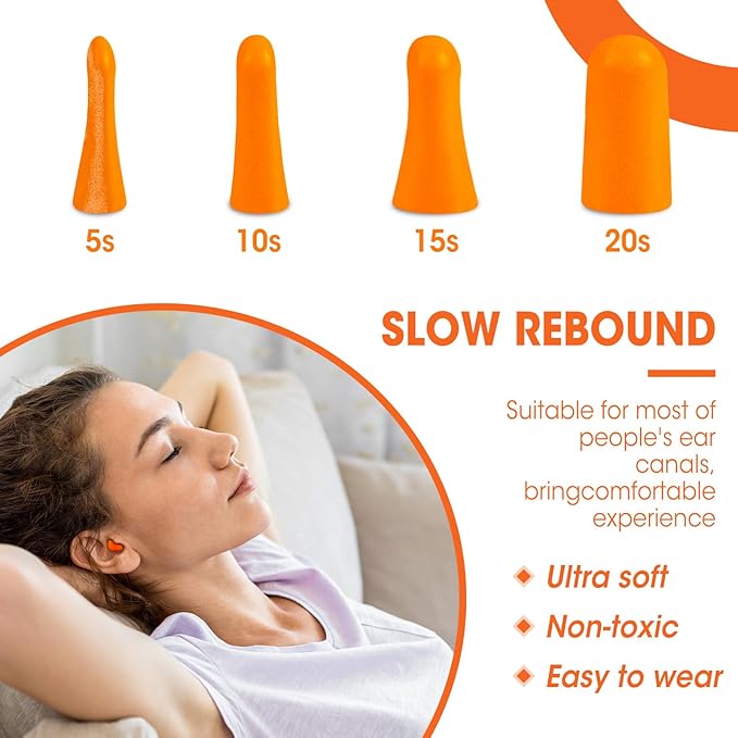 AZEN 600 Pairs Ear Plugs, NRR 32dB Soft Foam Ear Plugs for Sleeping Noise Cancelling, Earplugs for Concerts Shooting Swimming Noise Reduction,Individually Wrapped (Orange)
