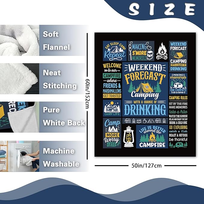 Camping Gifts for Men Women Flannel Throw Blanket, Vintage Birthday Ideas for Camper, Present for Camping Lover RV Owner, Campsite Outdoor Travel Hiking Bed Sofa Blankets 50"x60"