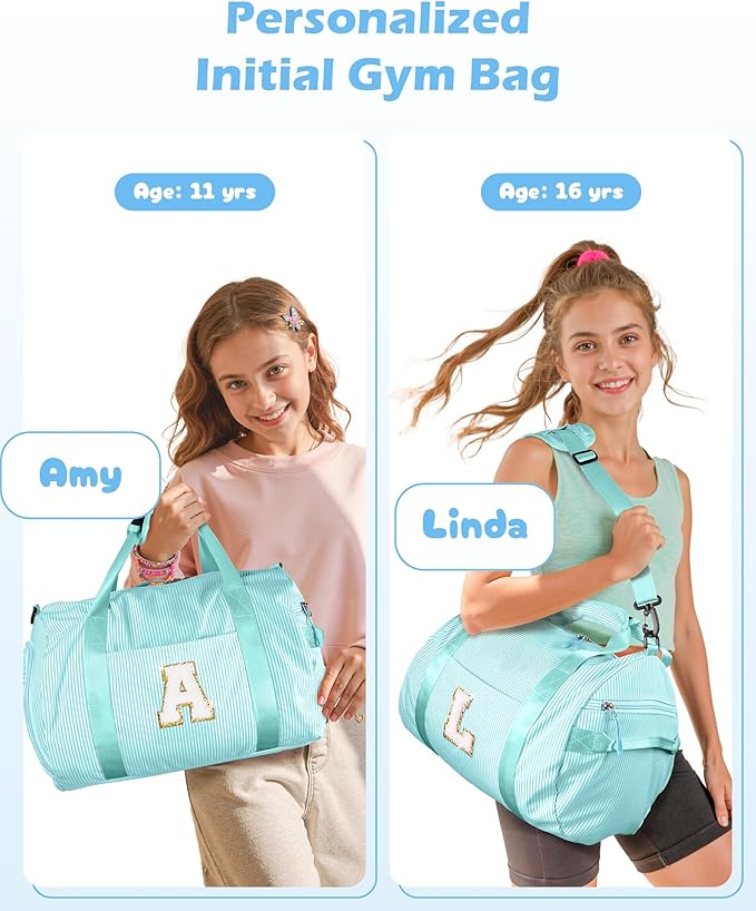 5 Year Old Girl Birthday Gifts, Girls Travel Duffle Bag, Kids Initial Overnight Bags with Shoe Compartment, Personalized Weekend Bag with Cosmetic Pouch, Teenager Gift Ideas (Letter V)
