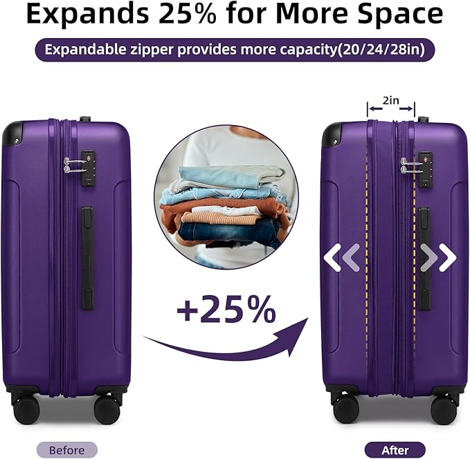 LARVENDER Luggage Sets 6 Piece Hardshell Expandable Suitcases with Spinner Wheels TSA Lock, Lightweight ABS Travel Carry On Suitcase Set for Women, Grape Purple