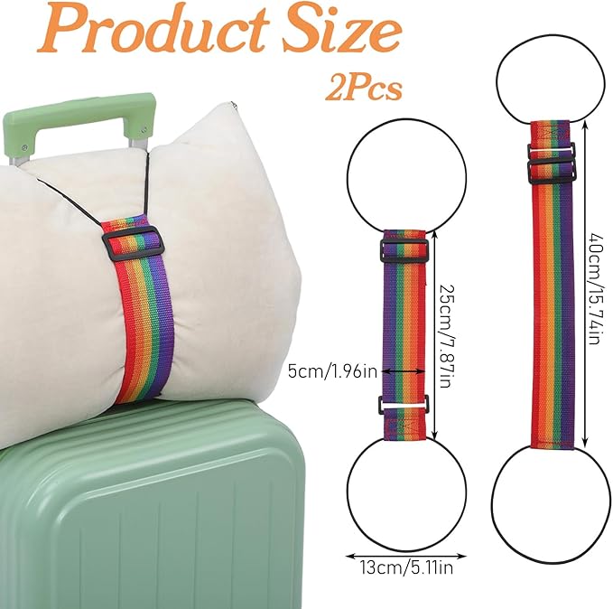 2 Pcs Elastic Suitcase Belt, Luggage Straps,Adjustable Travel Carry Strap, Add a Bag Bungees, Elastic Wrap Belts, Travel Accessories for Bag to Suitcase Handle (Multicolor)