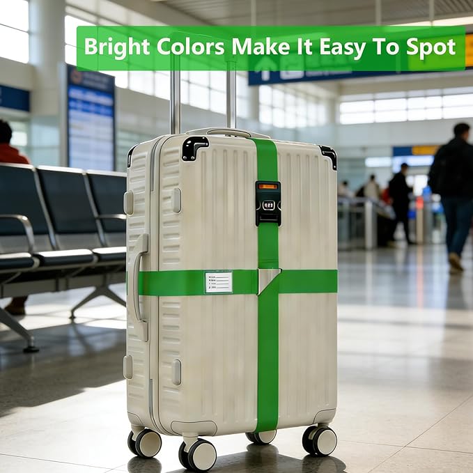 Luggage Straps for Suitcases,Travel Luggage Straps with Lock and Luggage Tags,Suitcase Strap,Adjustable Bright-Colored Travel Belt for Travel Suitcase Bag Closure Accessories.(Green)