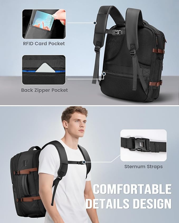 MATEIN 18x14x8 Inches Travel Backpack Personal Item, Expandable Underseat Backpack for Airplane with Shoe Compartment, TSA Airline Approved Carry on Bag Luggage Mochila Fit 17" Laptop, Black Brown