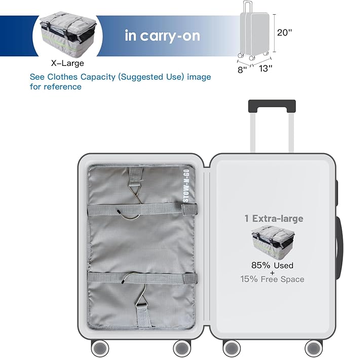 Grand Fusion Stow-N-Go Packing Organizer for Luggage, Portable Hanging Travel Shelves, Carry-On Closet, Hanging Packing Cubes, Collapsible Carry-On Organizer for Cruises & Hotels. Light Gray - XL