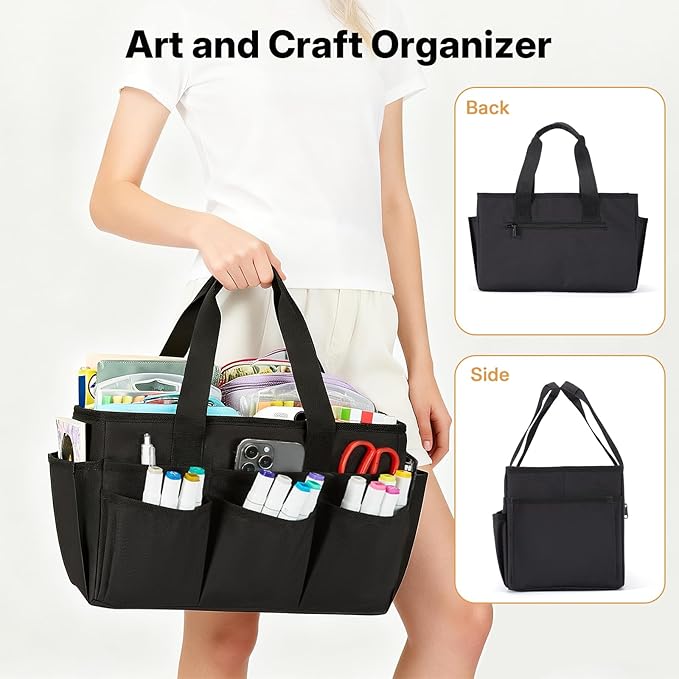 Craft Tote Bag, Art Organizer,Cleaning Supply Caddy, Carrying Bag with Handle for Multi-Purpose, Organizer Caddy for Pets (Black)