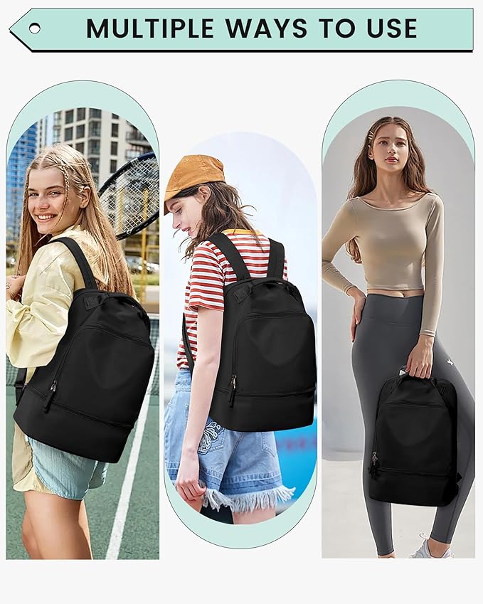 Gym Backpack for Women, Gym Bag with Shoe Compartment, Water Resistant Lightweight Sports Yoga Travel Backpack with Wet Pocket,Cheer Backpack,Black