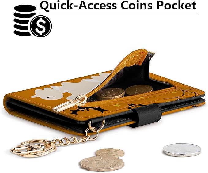 Airkit Small Wallets Woman RFID Blocking Leather Credit Card Holder - with ID Window - Card Wallets for Women - with Zipper Coin Purse - Keychain Wallet