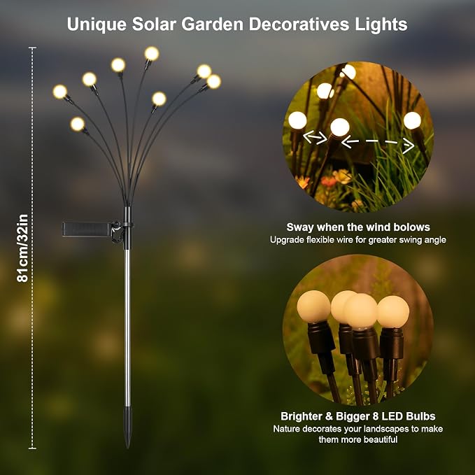 ASMAD Solar Lights Outdoor(2 Pack-16 LEDs),Solar Garden Lights,Fairy Lights | Firefly Light for Garden Decor, Outdoor lights, Outdoor Decor, Patio Decor, Gifts for Women, Gifts for Grandma, Big Bulb