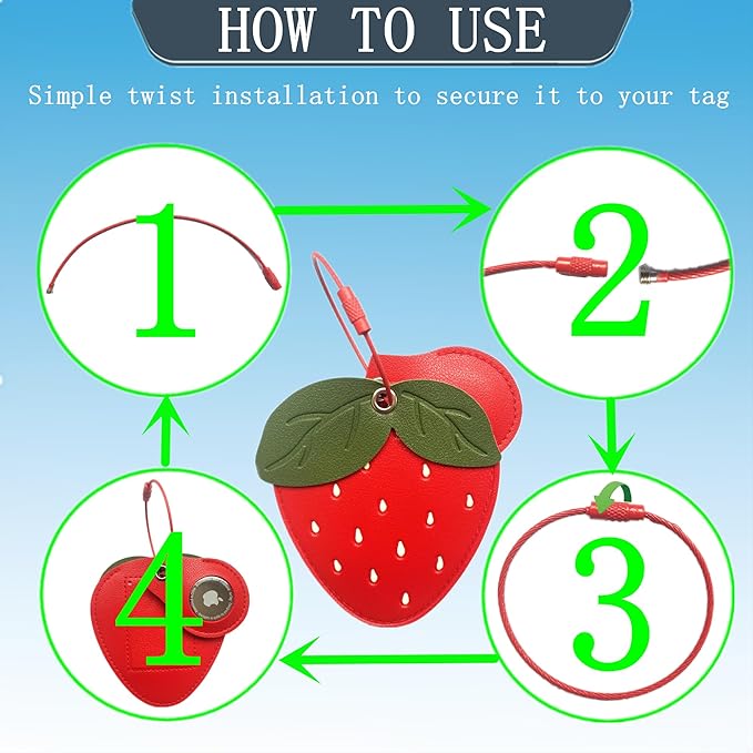 CuteLeather Luggage Tag Holder with Airtag Case Set,Hidden Compartment for AirTag Travel Suitcase Tracking Case with Stainless Steel Loop,Name ID Label(Strawberry)