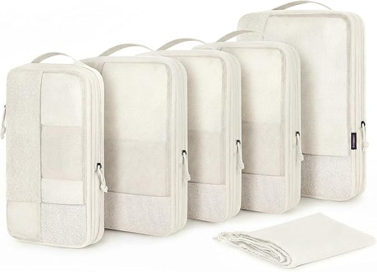 BAGSMART Compression Packing Cubes for Travel, 6 Set Packing Cubes for Carry on Suitcases, Compression Travel Cubes & Suitcase Organizer for Packing with Shoe Bag Light Beige