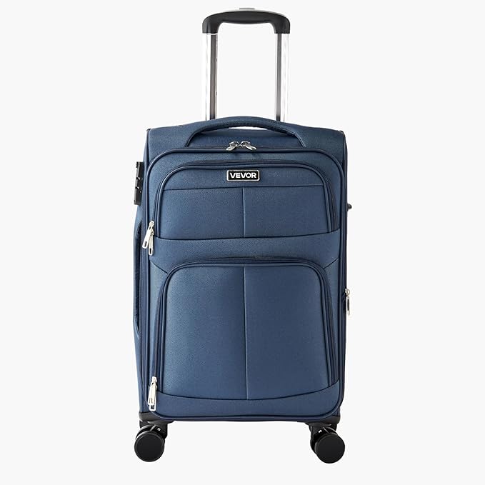 VEVOR Softside Expandable Luggage with Spinner Wheels, 20-Inch Softside Carry on Luggage, Lightweight Checked Suitcase with Expandable Zippered Pocket and TSA Lock, Blue