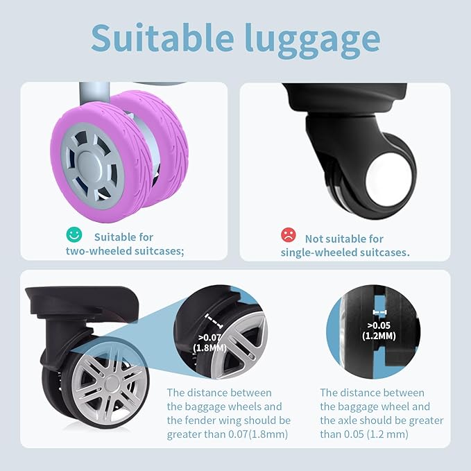 10Pcs Luggage Wheel Covers Luggage Cover Protector for Luggage or Office Chair Caste Upgraded Wear-Resistant Anti-Noise Shock Absorption Suitcase Wheel Covers Accessories for Travel Purple