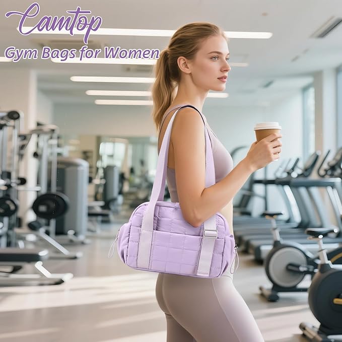 CAMTOP Mini Gym Bag for Women, Small Gym Tote Bag Puffy Quilted Sports Duffel Bag with Wet Compartment and Coin Purse Duffel Bags Dance Yoga Workout Bag for Gifts