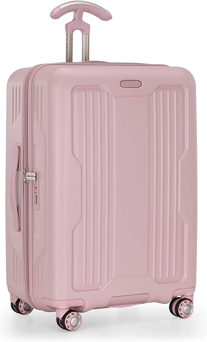 Traveler's Choice Ultimax II Polycarbonate Hardside Luggage with Spinner Wheels, Pink, 25-Inch Medium Luggage