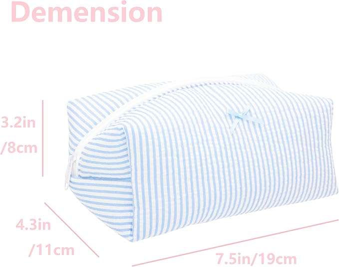 PAZIMIIK 6PCS Cozy Makeup Bag SET Travel Cosmetic Bag for Women Soft Toiletry Bag Aesthetic Makeup Organizer Portable Large Zipper Pouch for Skincare Beauty Accessories Brushes Stripe Blue