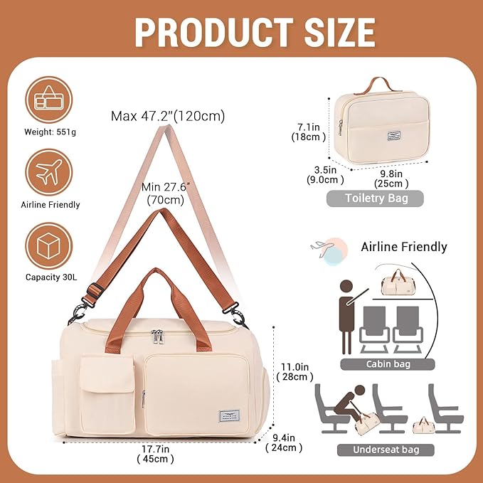 FIORETTO Women's Gym Duffle Bag with Shoes Compartment, 30L Capacity, Ideal for Travel, Gym, Sports, Duffel, Weekender