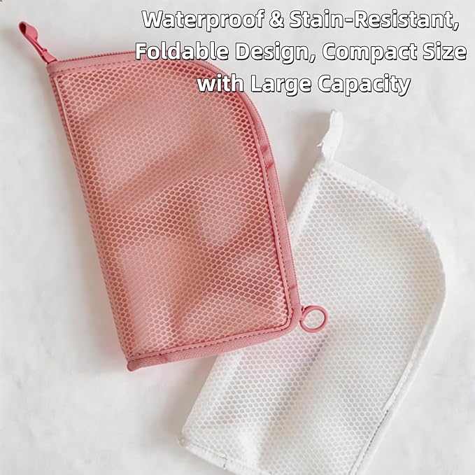 2PCS Standing Toiletry Bag, Foldable Clear Hanging Travel Cosmetic Bag, Large Capacity Waterproof EVA Organizer for Toothbrush & Toiletries (Pink+White)