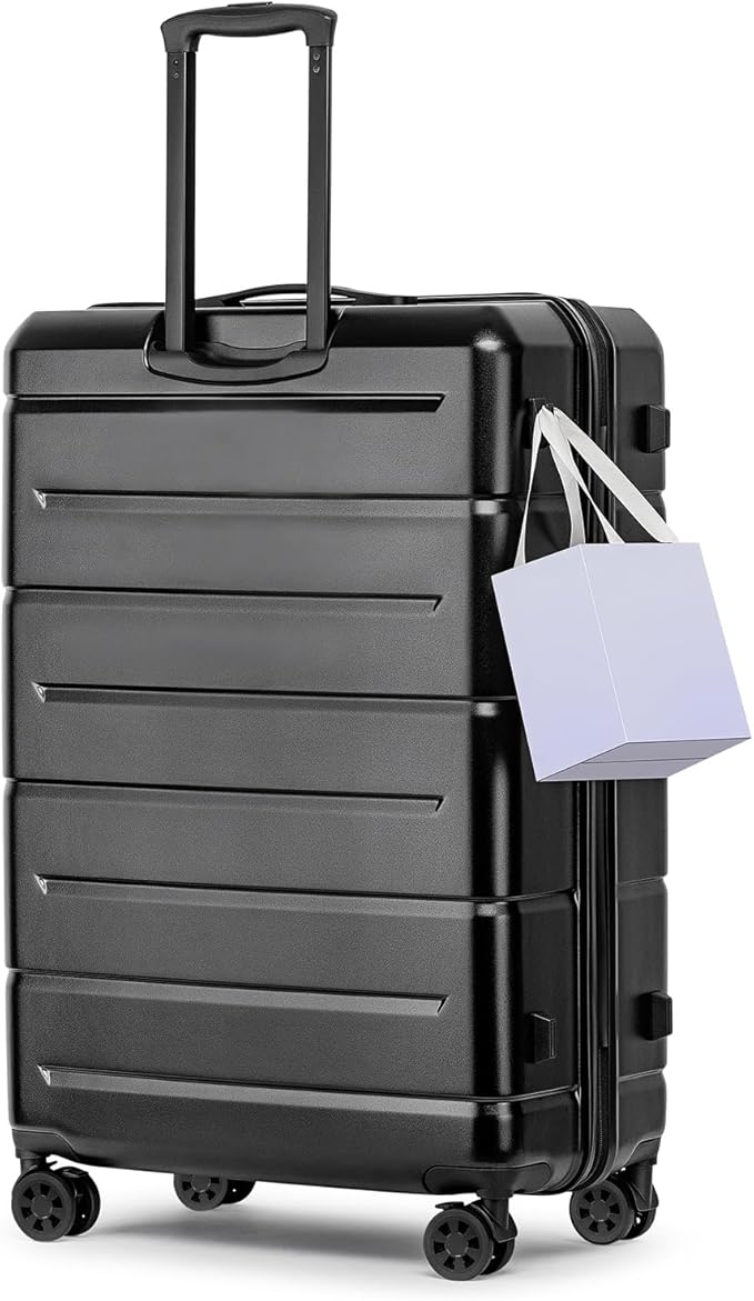 KYME 28 Inch Luggage with Wheels Hardshell Large Suitcase Lightweight Big Checked Luggage with TSA Lock Travel Rolling Suitcase for Women Men Black