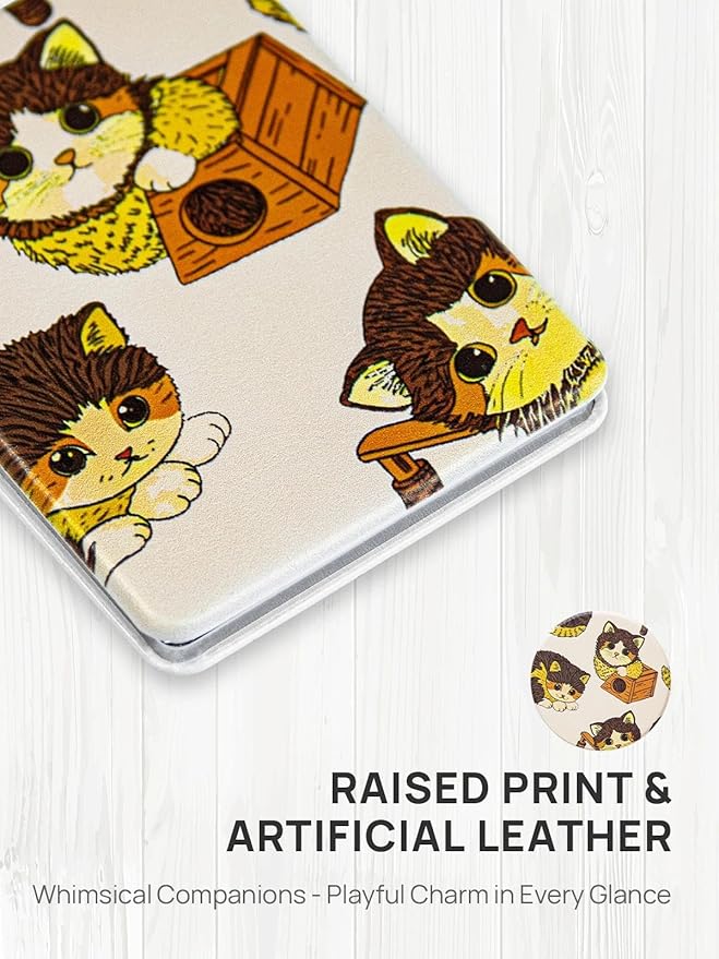OMIRO 1X/3X Magnifying Mirror, Unique Painting Compact Mirror with Classical PU Leather, 2.4" W x 3.4" L (Ginger Cat)