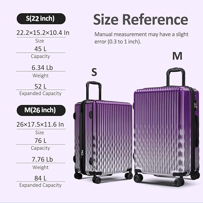 Cheched 22 inch Luggage with Spinner Wheels, Lightweight PC+ABS Hard Shell Suitcases, Expandbale Storage & TSA Aprovel Lock (22.2×15.2×10.4inch)