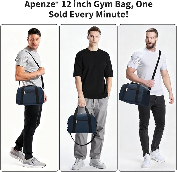 Small Gym Bag Carry On Bag - 12 in Mini Duffle Bag Lightweight for Overnight Travel- Navy Blue