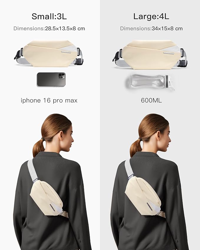 Inateck Sling Bag X, Multi-pocket Crossbody Shoulder Chest Bag with Adjustable Shoulder Strap, Water-resistant Waist Fanny Pack for Men, Women, Travel, Daily Use, Cycling, Hiking, Beige, Small