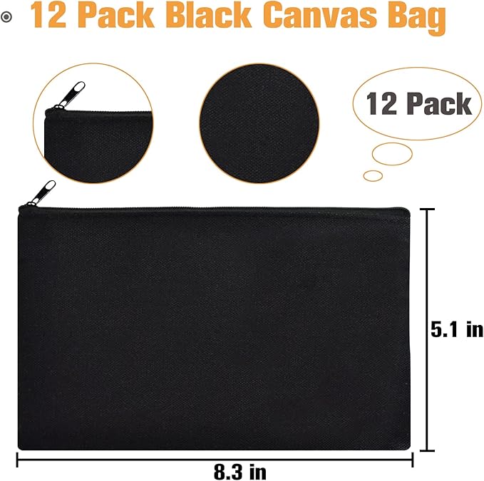 ZeeDix Canvas Pouch- Multi-purpose Cosmetic Bag with Zipper, DIY Craft Canvas Zipper Pouch Blank Makeup Bags Bulk Travel Toiletry Bag for Storage (8.3 x 5 inches)