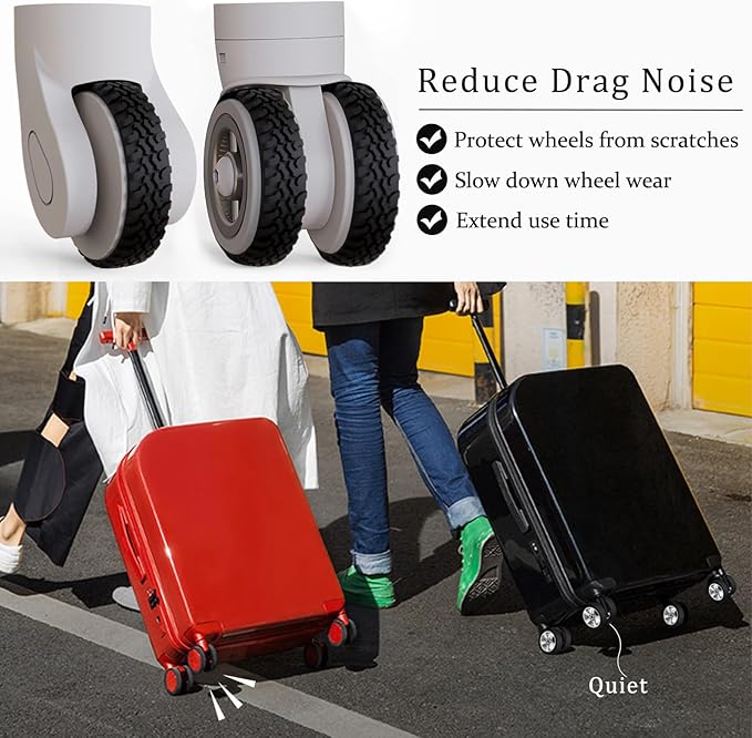 Waterproof Luggage Wheel Covers - 8 Pcs Super Sticky Protector, Anti-Shedding, Silent Noise Reduction, Shock Absorbing Caster Cover for Carry-On (Black)