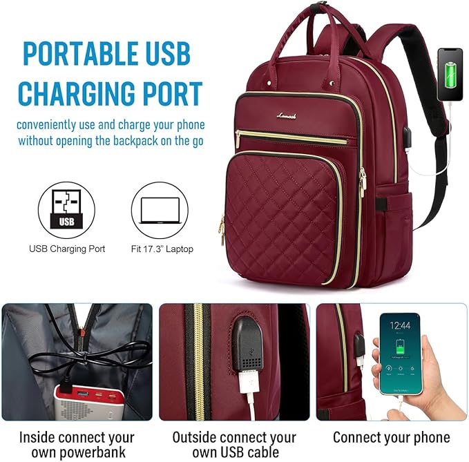LOVEVOOK Laptop Backpack for Women, Water Resistant Travel Work Backpacks Purse Stylish Business Teacher Nurse Computer Bag with USB Charging Port, Fits 15.6" Laptop