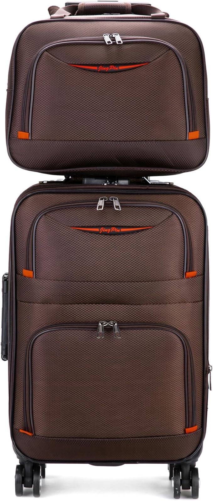 feilario 24in 2 Piece Softside Business Luggage Sets Waterproof Carry On Luggage Suitcase with Double Spinner Wheels - Coffee