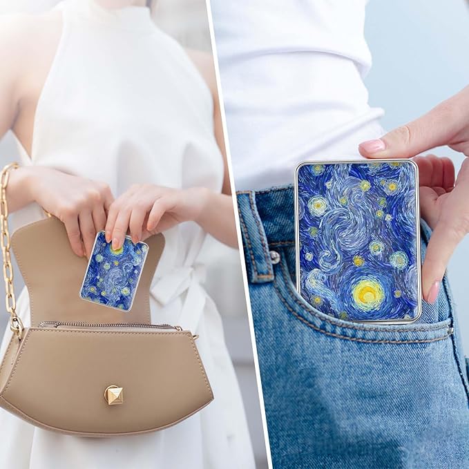 Pocket Mirror, Small Travel Mirror with Magnification, Portable Double-Sided Magnifying Cosmetic Mirror for Daily (Blue Moon)