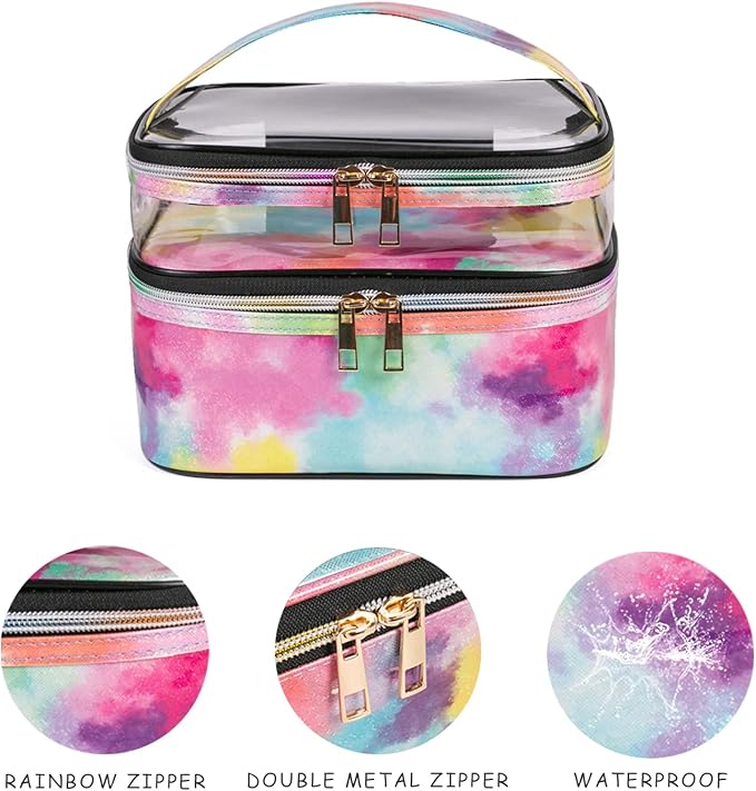 Cosmetic Bag Makeup Bag Travel Cosmetic Bags for Women Makeup bags Cases Portable Waterproof Foldable (Tie-Dye)
