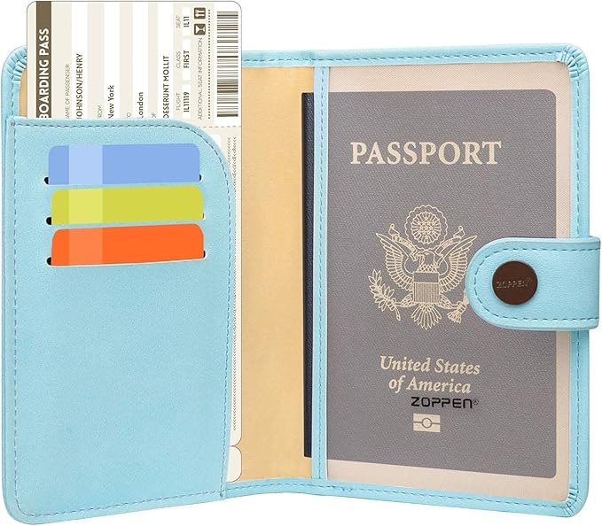 ZOPPEN Passport Holder Women, Passport Cover Travel Wallet Rfid Blocking Passport Wallet Cover Case Travel Essentials Document Organizer, Paradise Blue