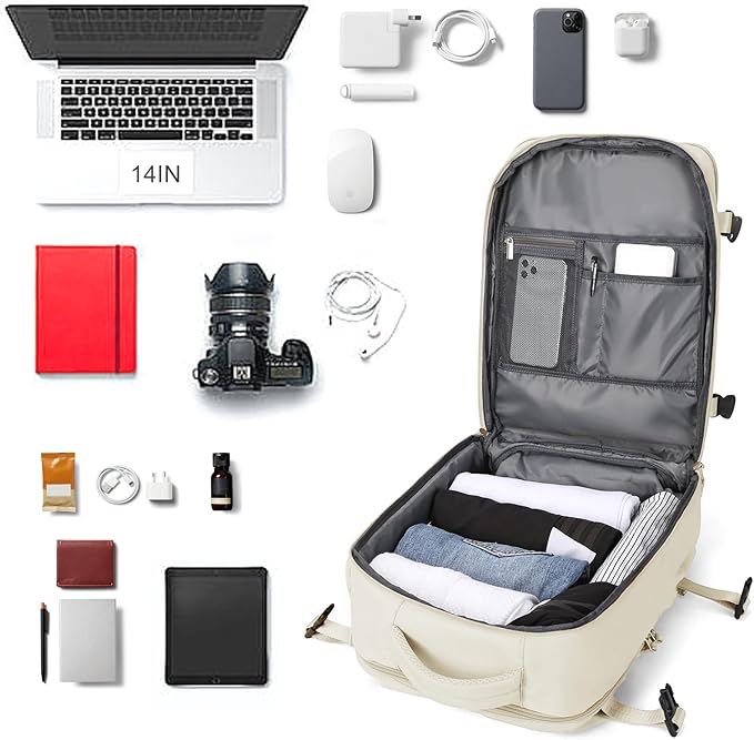 coowoz Travel Backpack For Women Men Airline Approved,Carry On Backpack,Hiking Laptop College Backpacks Waterproof Outdoor Sports Rucksack Casual Daypack Fit 15.6 Inch Backpacks,Beige