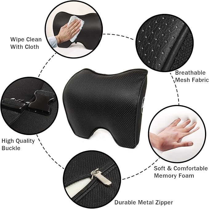 Car Neck Pillow For Car Driving, Leather Car Seat Headrest Pillow, Car Neck Support And Rest For Car Pillow, Travel Car Seat Neck Pillow For Neck Support And Pain Relief, Neck Car Pillow For Sleeping