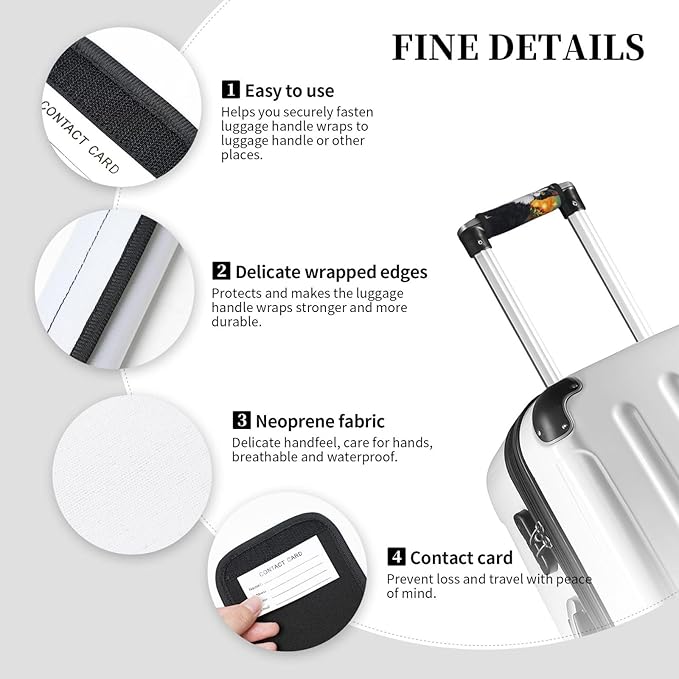 Black And White Cat Roses Luggage Handles Wrap Grips For Suitcases Luggage Travel Accessories For Airplane 2pcs