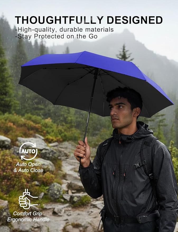 SoulRain Travel Umbrella - Compact Umbrella for Rain - Perfect Large Auto Folding Umbrella - Ideal Car umbrella, Small umbrella, and Travel Companion