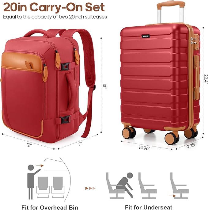 Luggage Sets 3 Piece, 20 Inch Hardshell Carry On Luggage 22x14x9 Airline Approved, Suitcase with TSA Locks & YKK Zippers, Carry On Suitcase with Wheels for Men & Women Travel